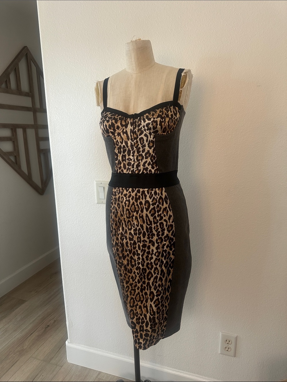 NWOT D&G Leopard Print Midi Dress with Black Panels